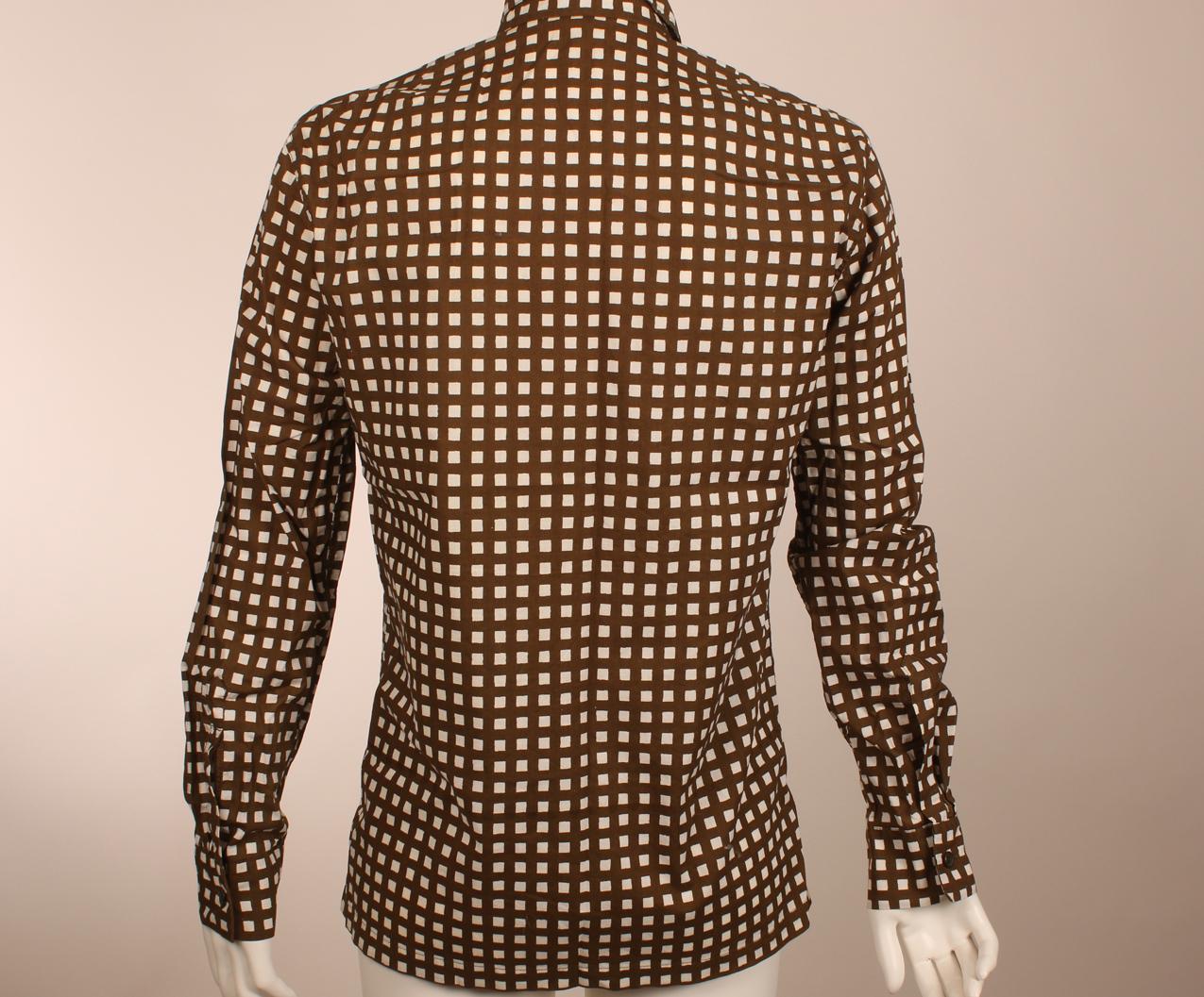 Vintage Marimekko ruudullinen paita S / Brown Squared Button Down Shirt Unisex S - Image 7