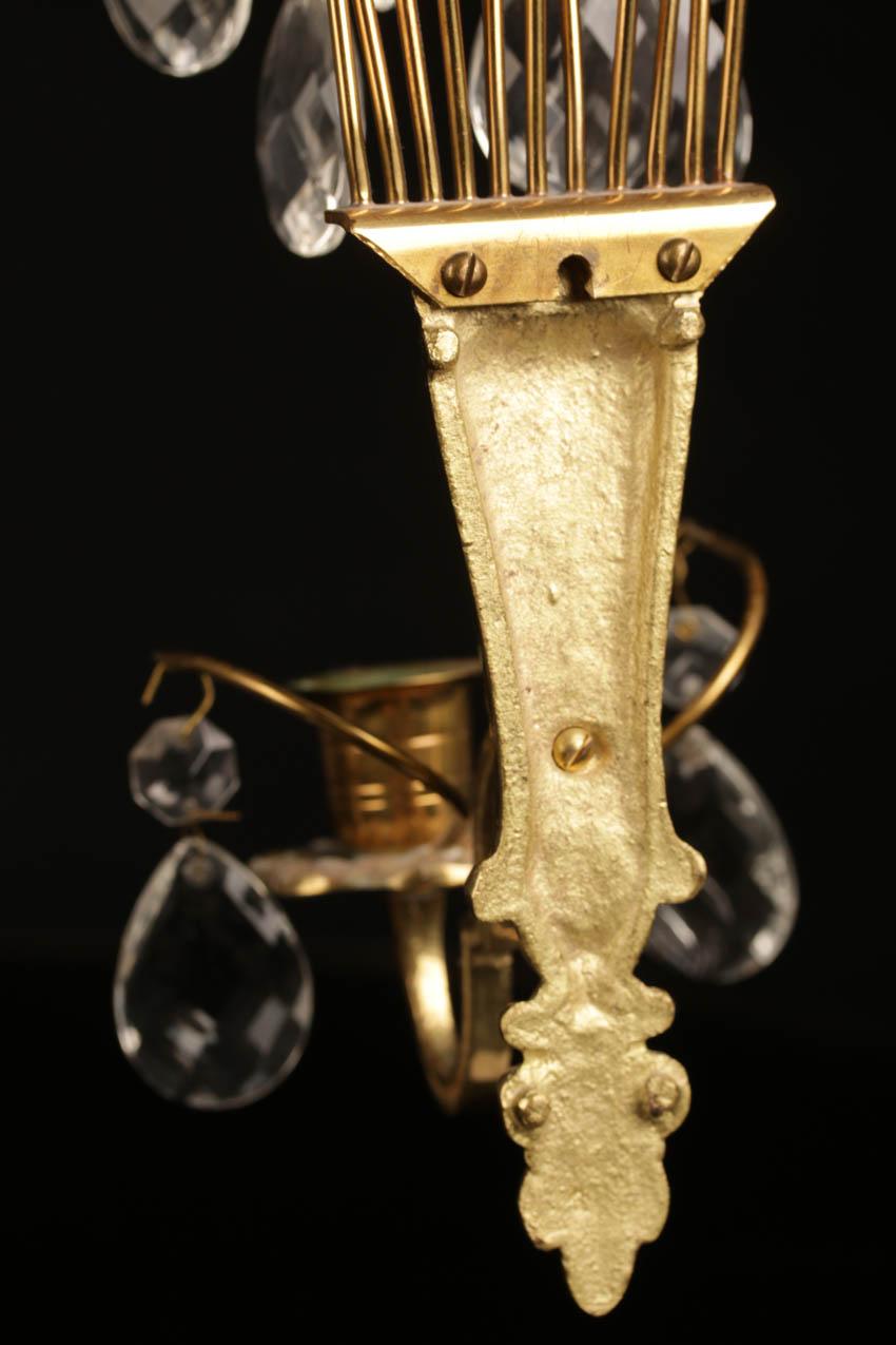 Antique pair of candle sconces with crystals - Image 7