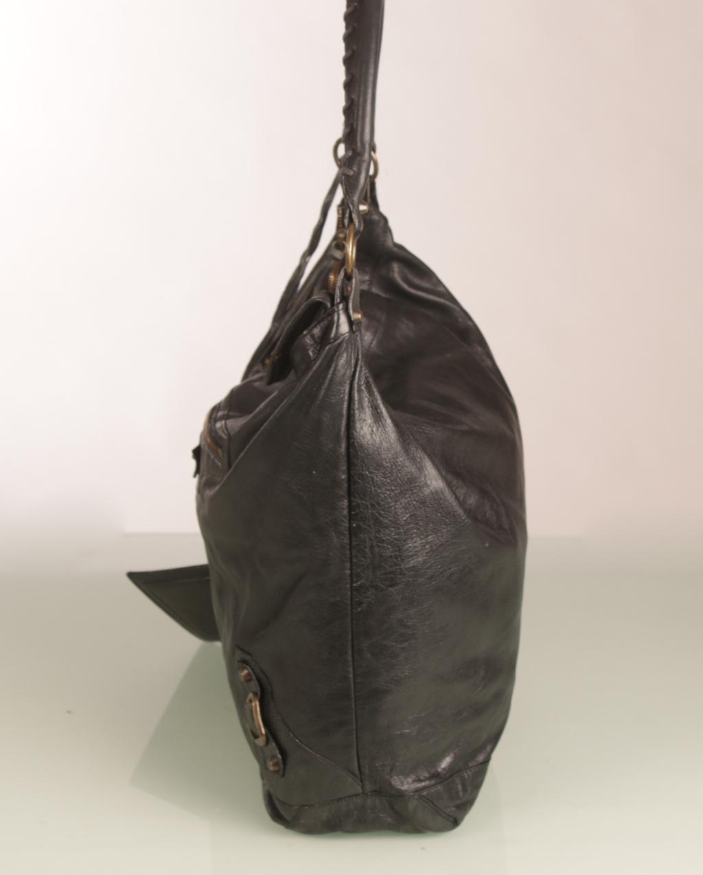 Balenciaga musta metallinhohtoinen Day Hobo nahkainen olkalaukku - Image 4