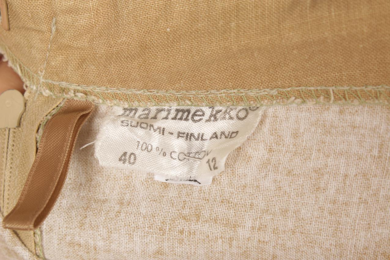 Vintage 70-luku Marimekko Annika Rimala beigen vihreät lappuhaalari L - Image 10