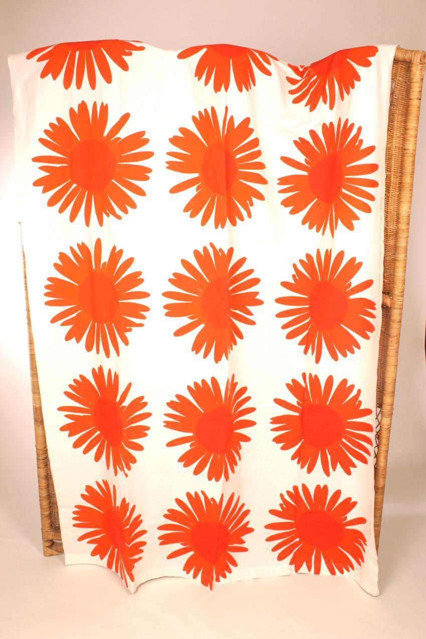 Vintage 50-luku Marimekko Printex Maija Isola oranssi ”Auringonkukka” kangas