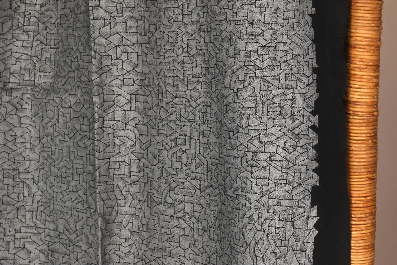 Vintage Marimekko sininen/hopea pöytäliina Virpi Syrjä-Piiroinen “Zeus” 150 x 300
