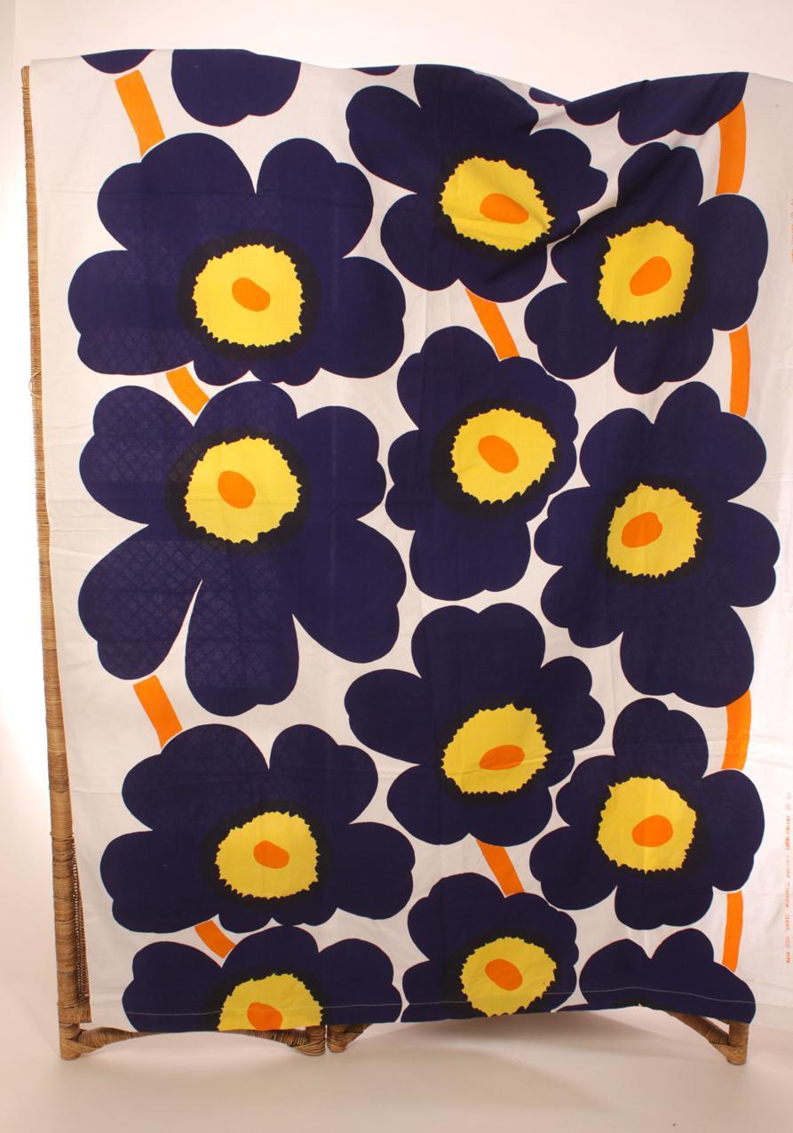 Vintage 60-luku Marikangas Maritextil Maija Isola Marimekko sinikeltainen ”Unikko”