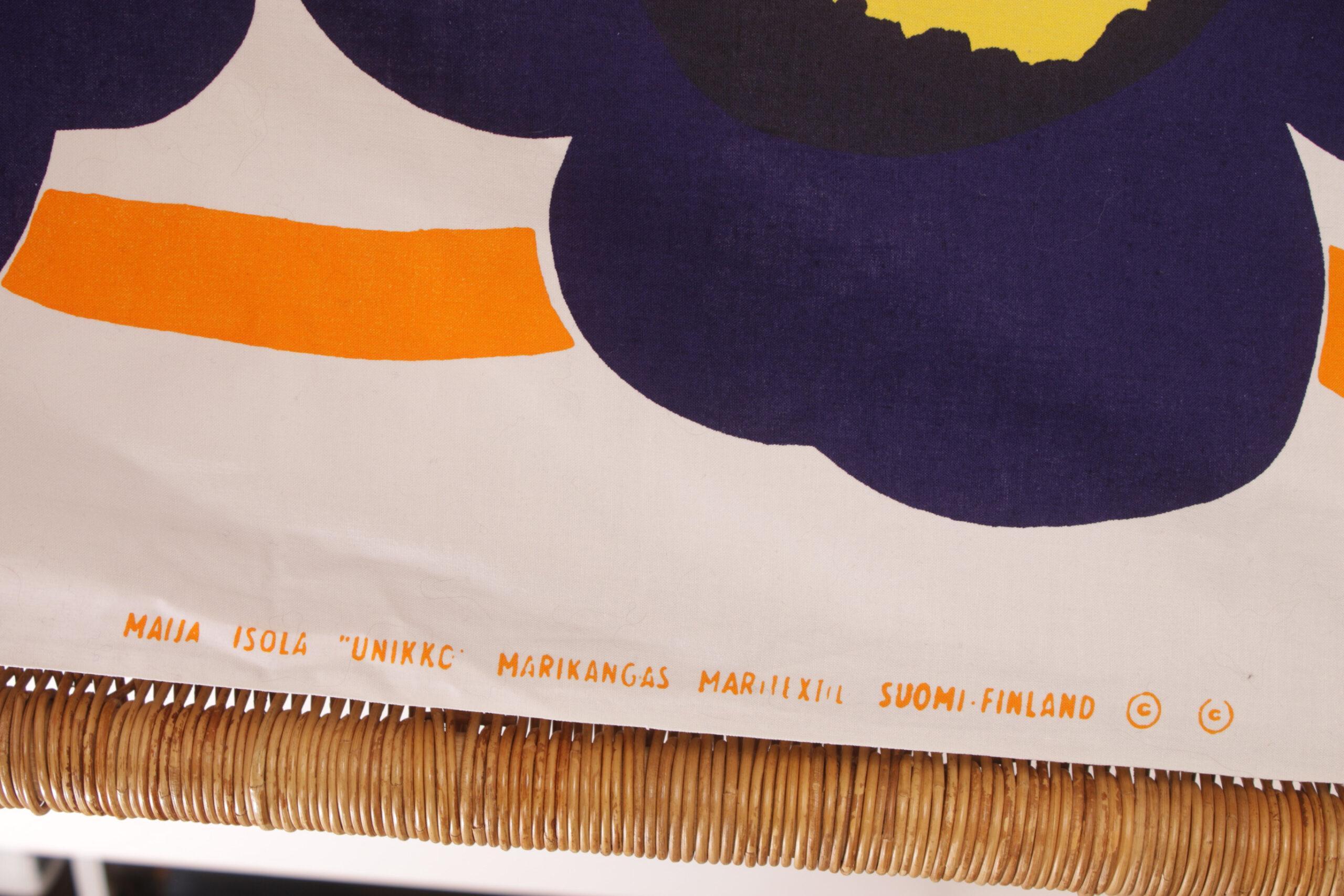 Vintage 60-luku Marikangas Maritextil Maija Isola Marimekko sinikeltainen ”Unikko” - Image 3