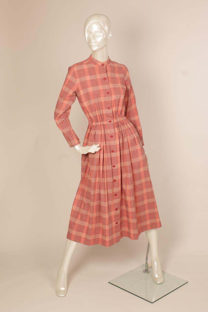 Vintage Marimekko pink checkered pattern dress M S