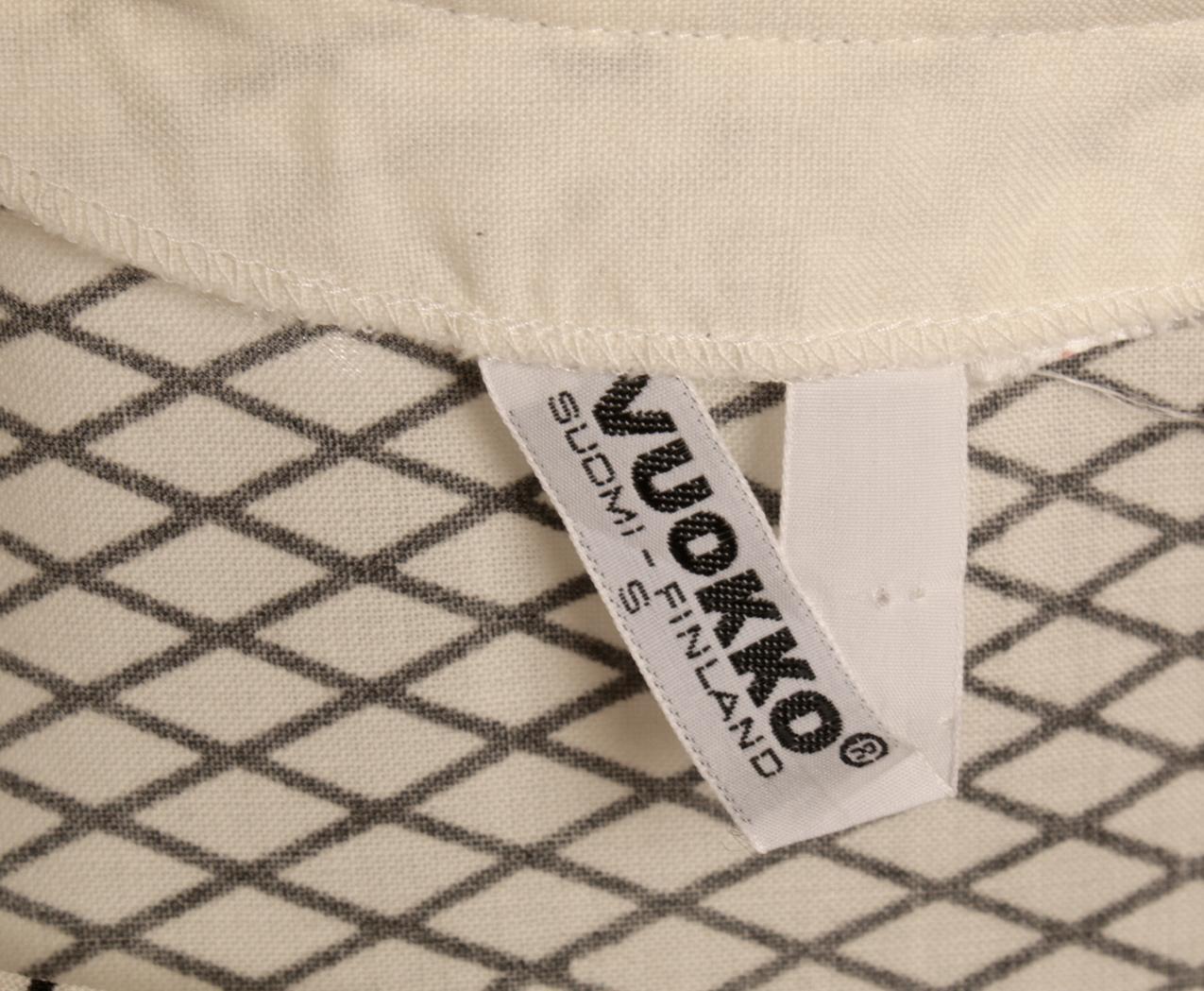Vintage Vuokko valkoinen villamusliinimekko mustilla kuvioilla S - Image 6