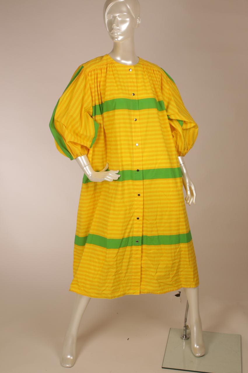 Vintage Vuokko keltavihreä-raidallinen mekko S M
