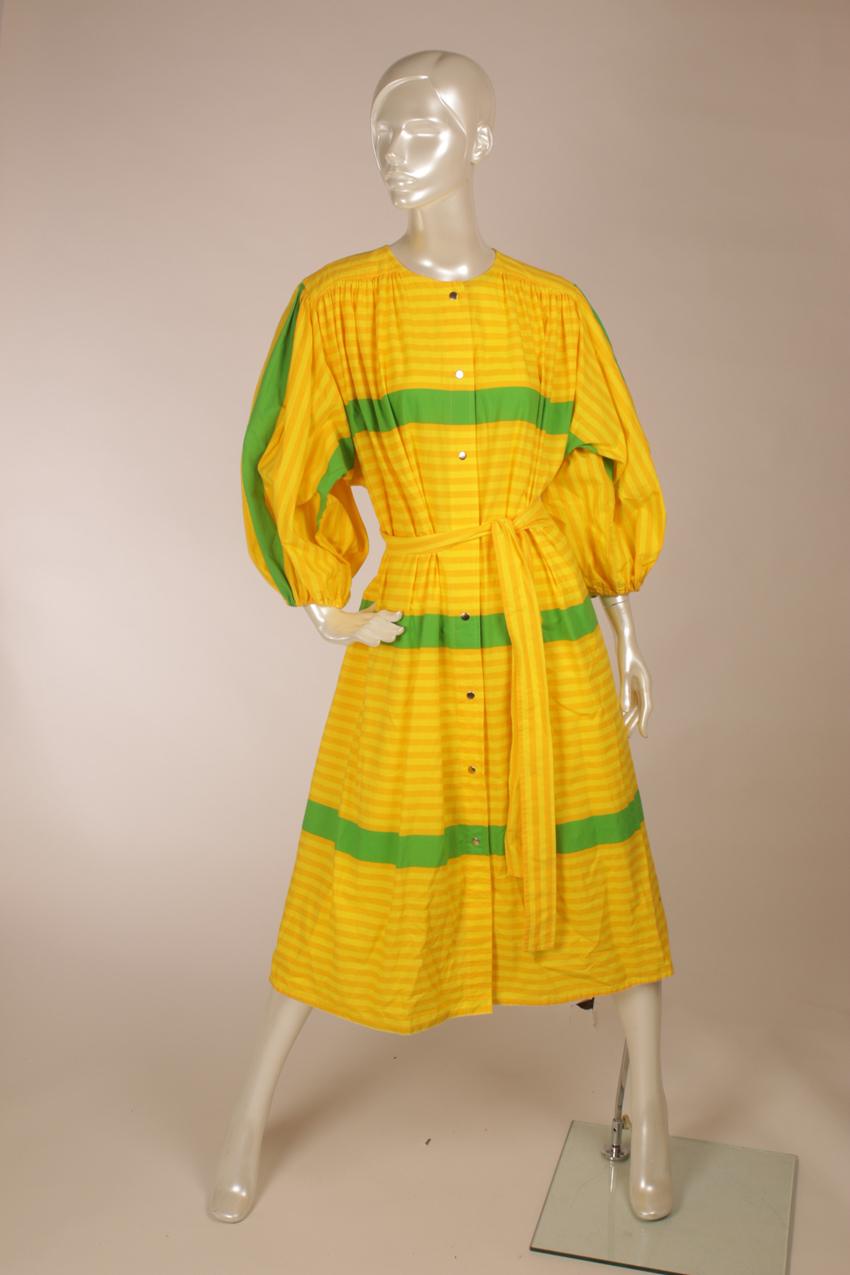 Vintage Vuokko keltavihreä-raidallinen mekko S M - Image 3