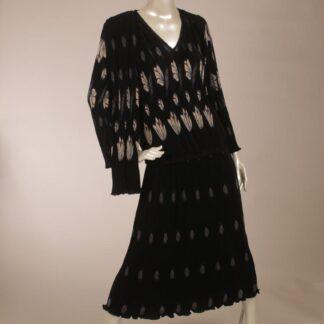 Vintage 80s Virginie black two-part pleated dress S M
