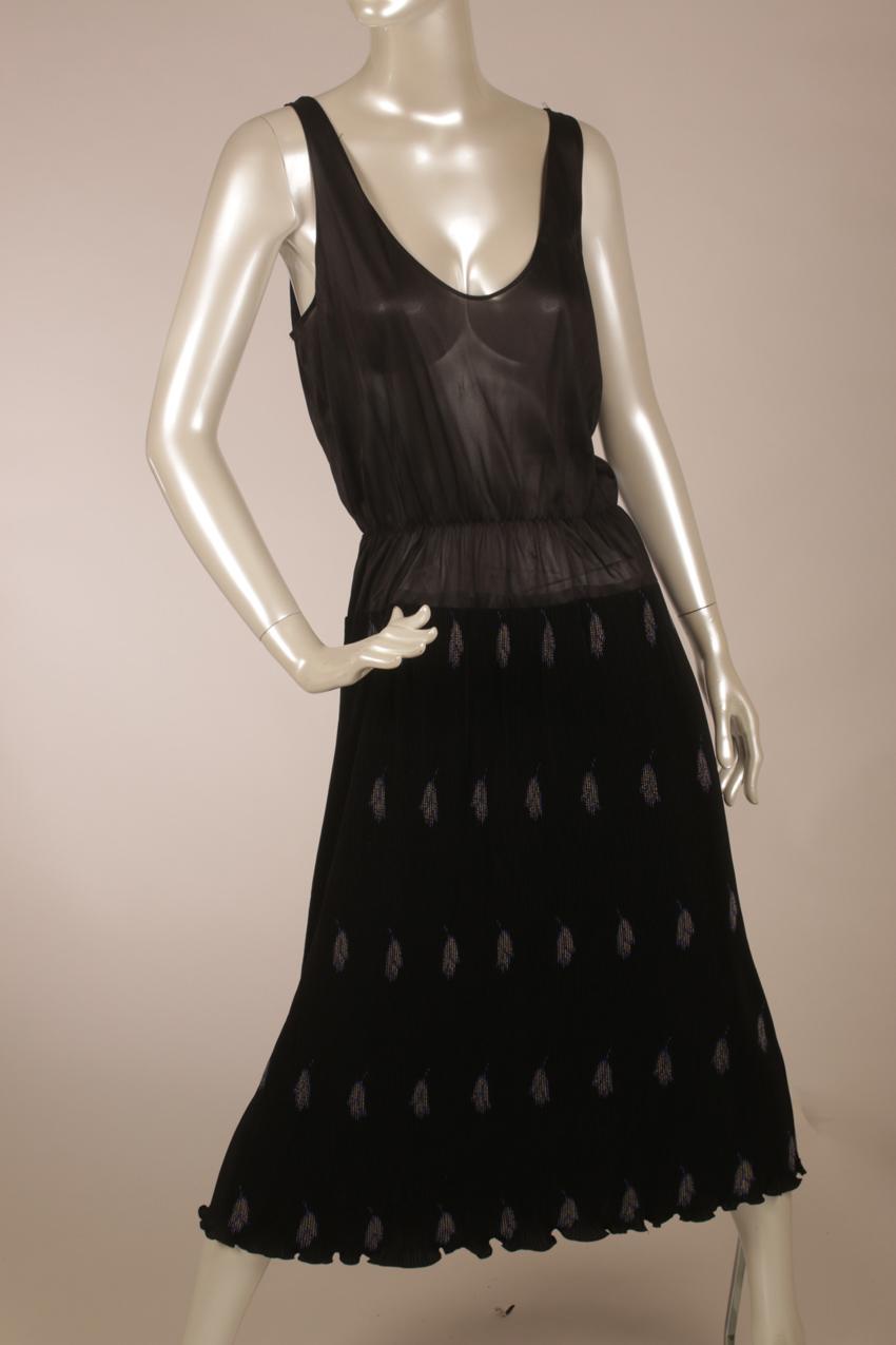 Vintage 80s Virginie black two-part pleated dress S M - Image 3
