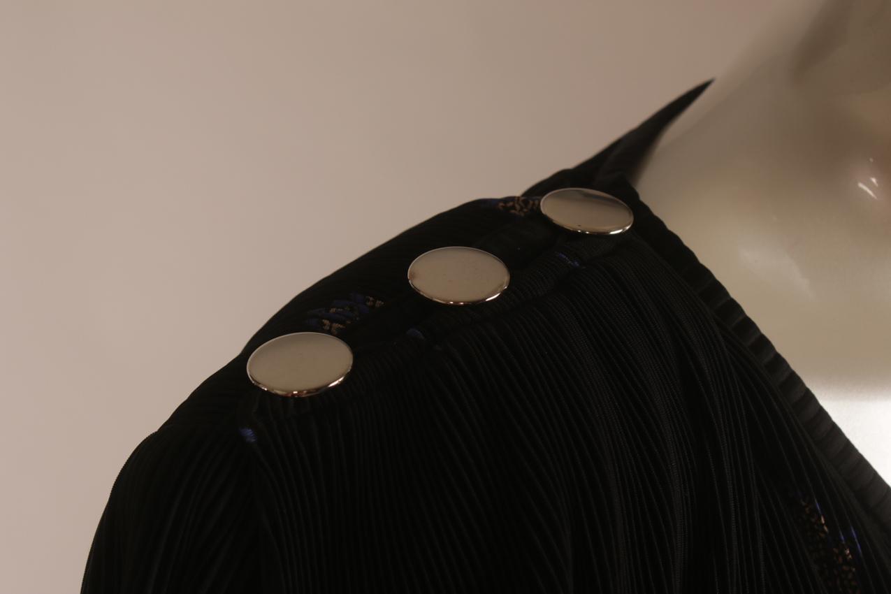 Vintage 80s Virginie black two-part pleated dress S M - Image 6