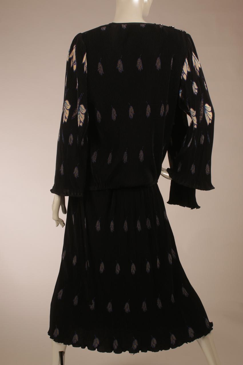Vintage 80s Virginie black two-part pleated dress S M - Image 8