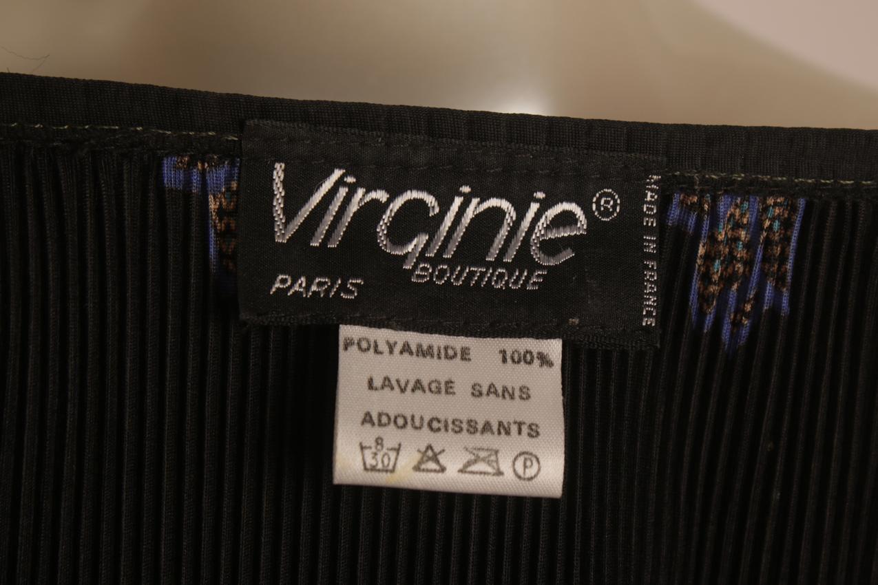 Vintage 80s Virginie black two-part pleated dress S M - Image 9