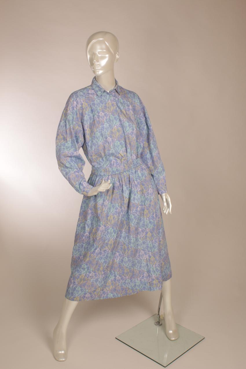 Vintage 80-luku Marimekko vaaleansinipohjainen paita ja hame M