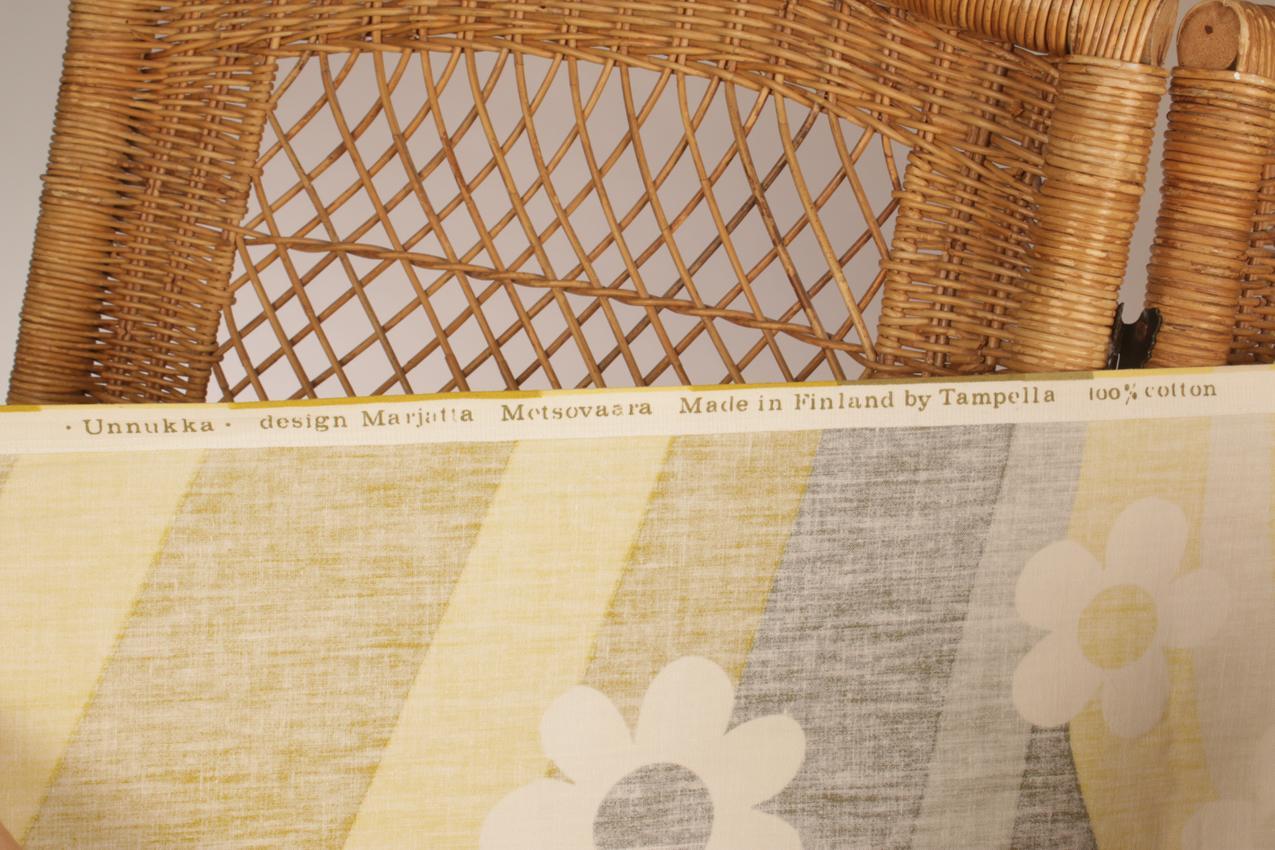 Vintage Marjatta Metsovaara Tampella vihreän sävyinen kukkakangas/verho - Image 5