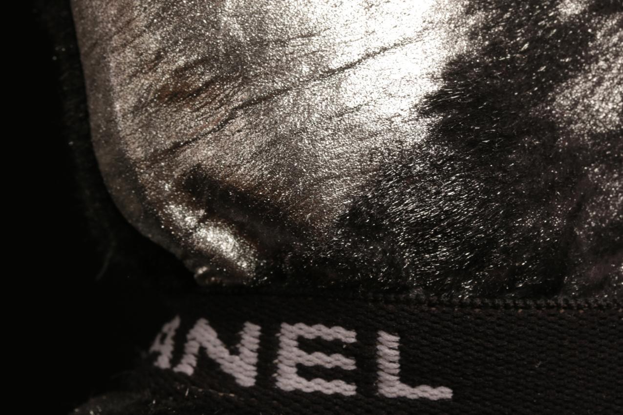 Chanel silver and black pony skin leather wedge base high boots 38 - Image 12