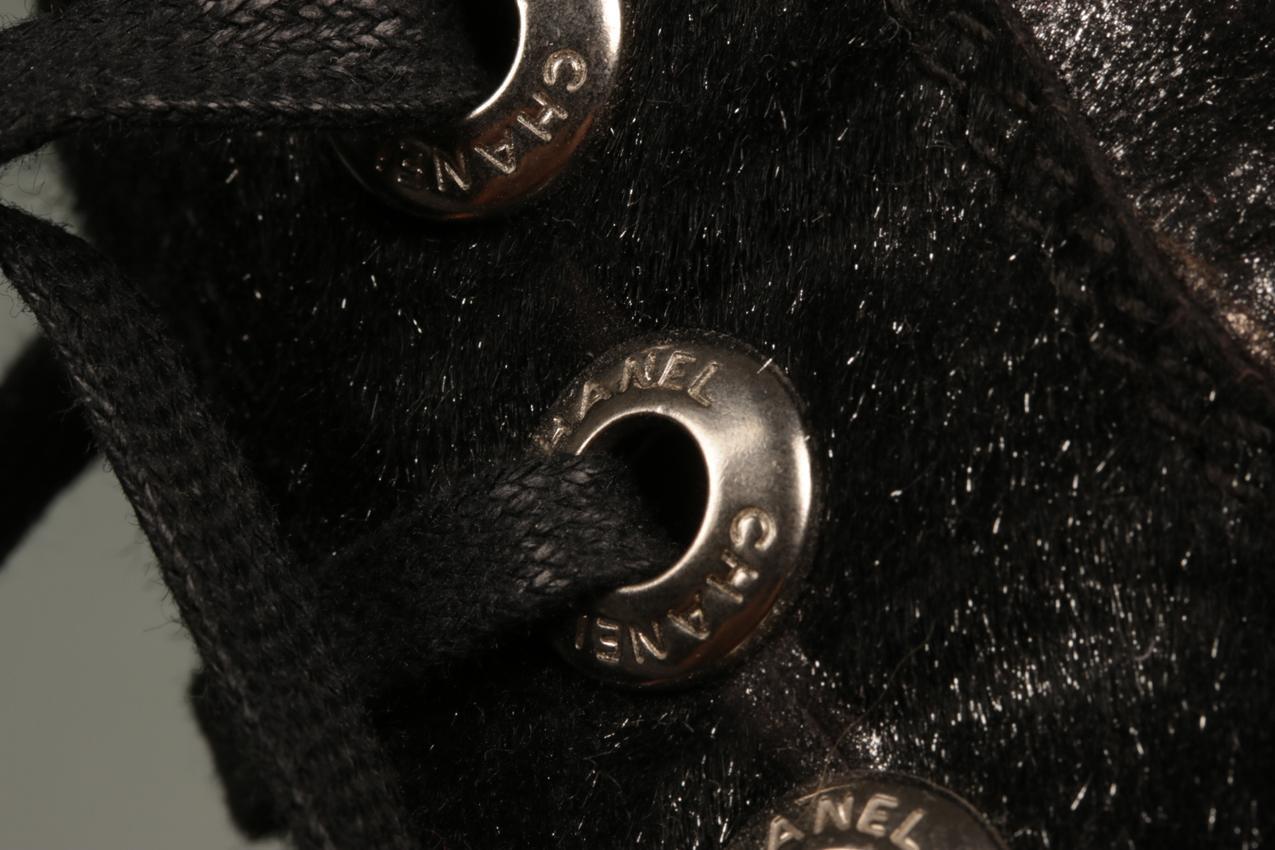Chanel silver and black pony skin leather wedge base high boots 38 - Image 14
