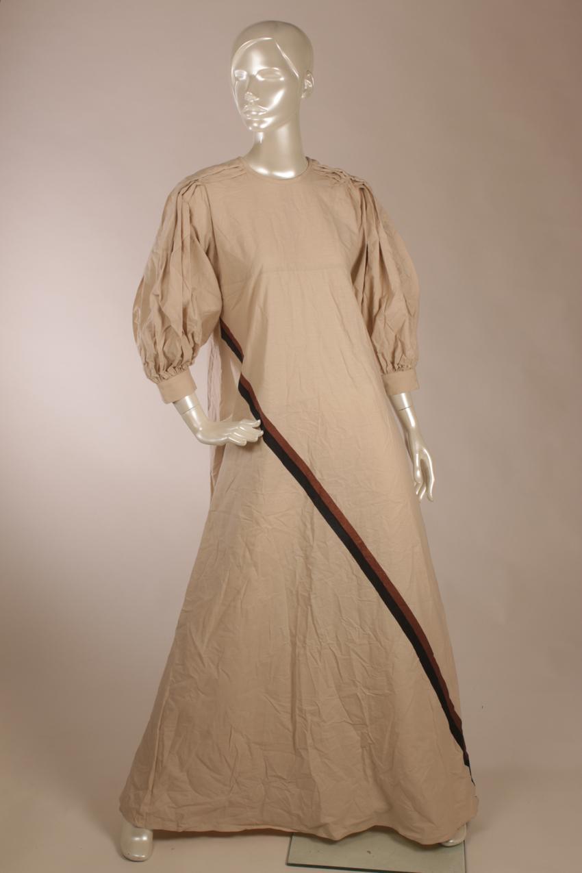 Vintage Vuokko beige maksimekko puhvihihoilla S - Image 3