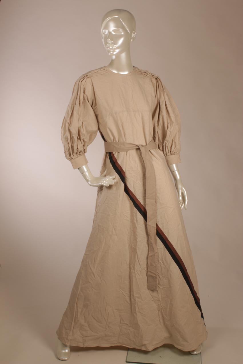 Vintage Vuokko beige maksimekko puhvihihoilla S