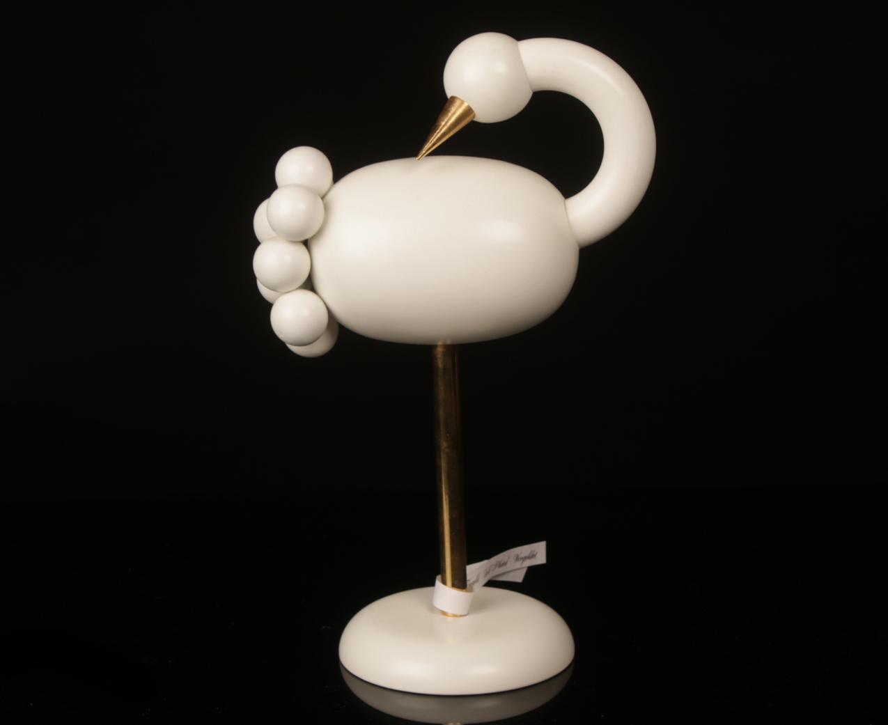 Vintage Aarikan puinen valkoinen Flamingo lintu