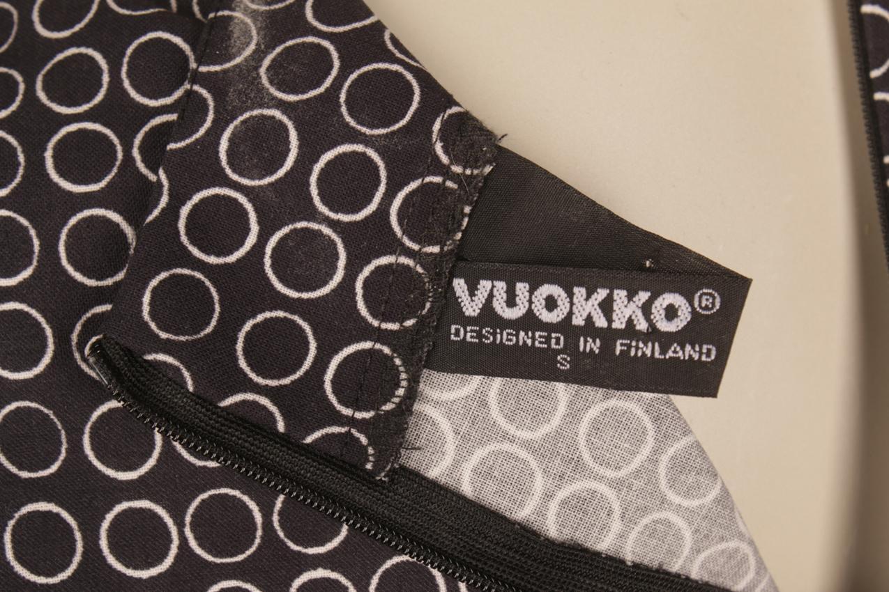 Vintage Vuokko tummansininen pallokuvioinen mekko S - Image 10