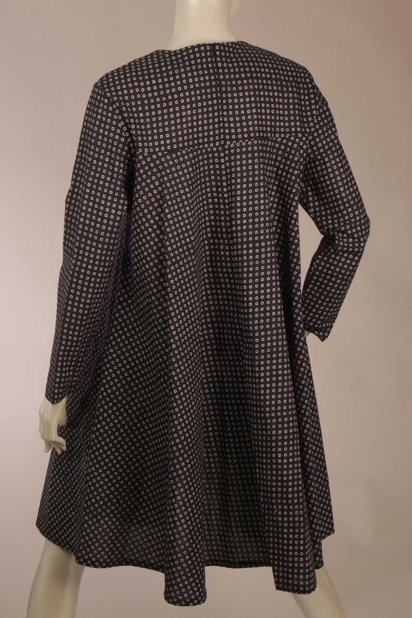 Vintage Vuokko tummansininen pallokuvioinen mekko S - Image 7