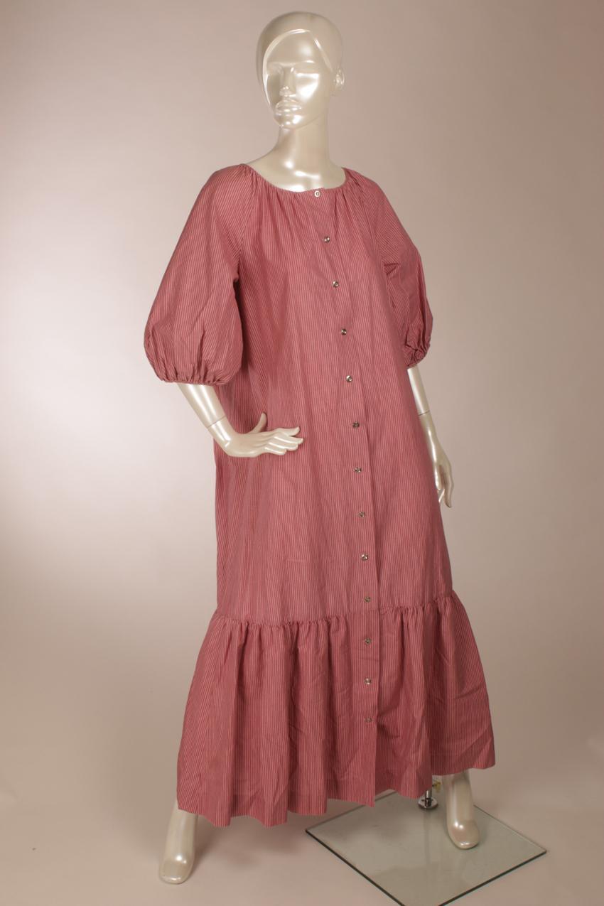 Vintage Marimekko Annikki Rimala pinkki raidallilnen “Rakkauskirje” maksimekko L XL