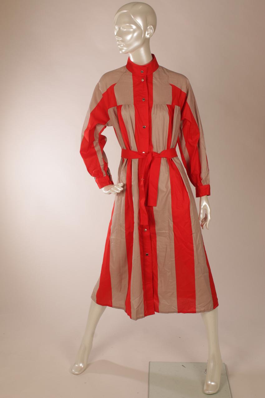 Vintage Vuokko raidallinen beige punainen mekko XS S - Image 3