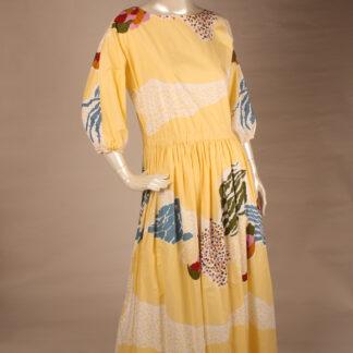 Vintage Vuokko yellow-based maxi dress with puff sleeves M