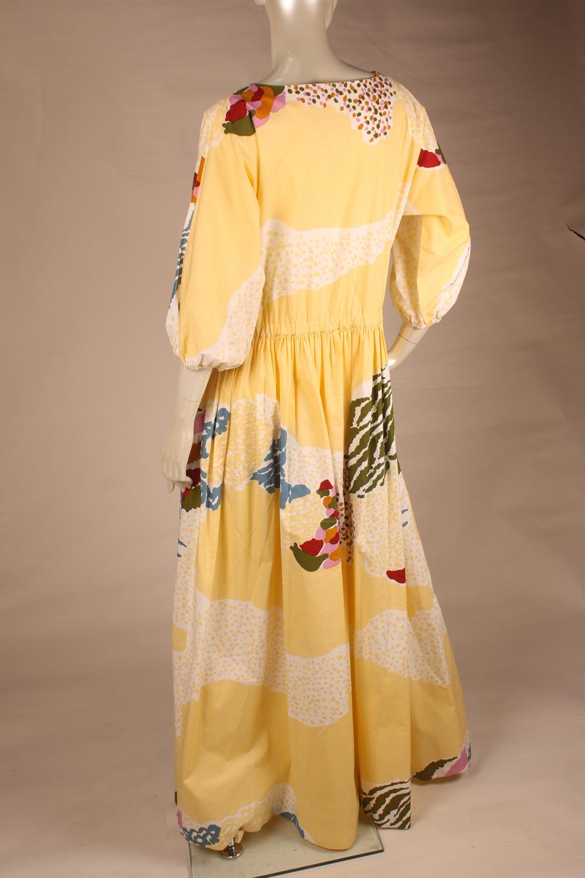 Vintage Vuokko yellow-based maxi dress with puff sleeves M - Image 3