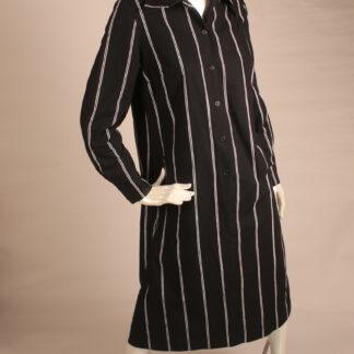 Vintage Marimekko musta paitamekko valkoisilla raitakuvioilla S